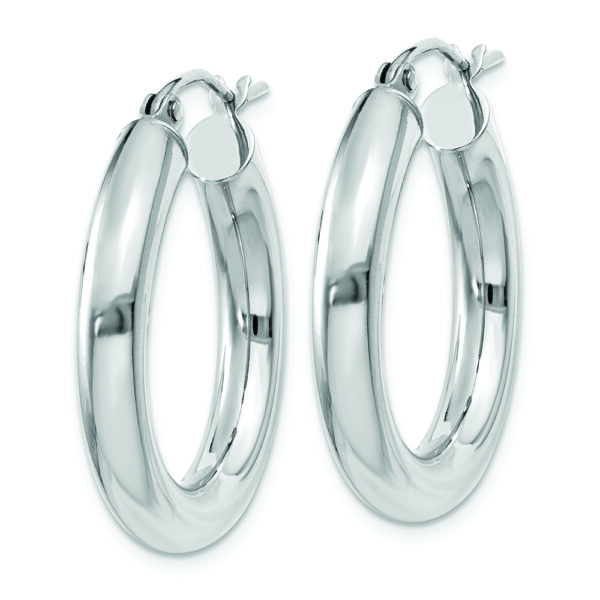 14K White Gold Polished 4mm Lightweight Tube Hoop Earrings - Image 2