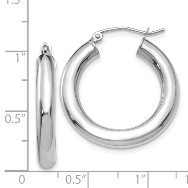 14K White Gold Polished 4mm Lightweight Tube Hoop Earrings - Image 4