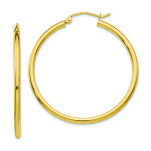 14k Polished 2x35mm Tube Hoop Earrings