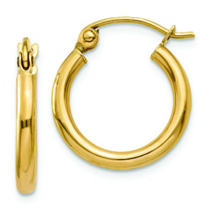 14k Polished 2x15mm Lightweight Tube Hoop Earrings