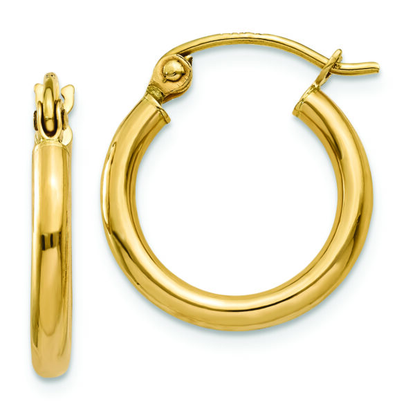14k Polished 2x15mm Lightweight Tube Hoop Earrings