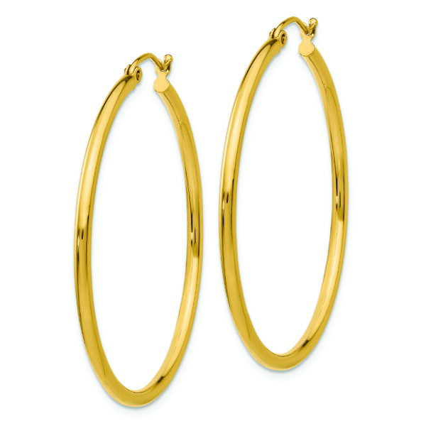14k Polished 2x40mm Lightweight Tube Hoop Earrings - Image 2