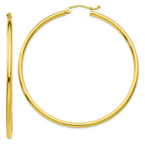 14k Polished 2x50mm Tube Hoop Earrings