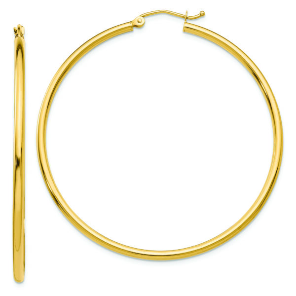 14k Polished 2x50mm Tube Hoop Earrings