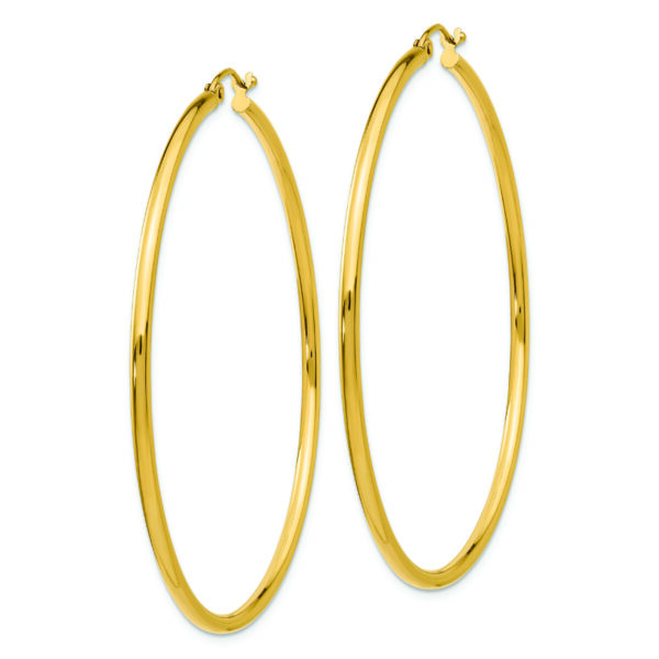14k Polished 2x55mm Lightweight Tube Hoop Earrings - Image 2