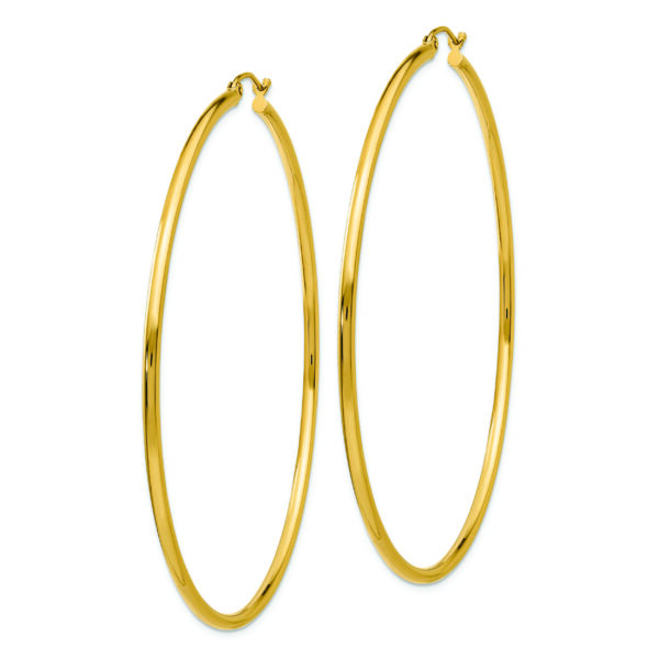 14k Polished 2x65mm Lightweight Tube Hoop Earrings - Image 2
