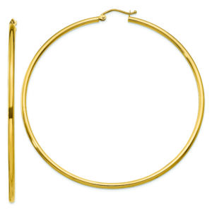 14k Polished 2x65mm Lightweight Tube Hoop Earrings