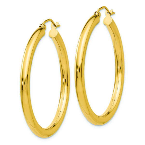 14K Polished 3mm Lightweight Tube Hoop Earrings - Image 2