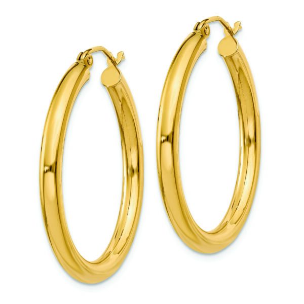 14K Polished 3mm Tube Hoop Earrings - Image 2