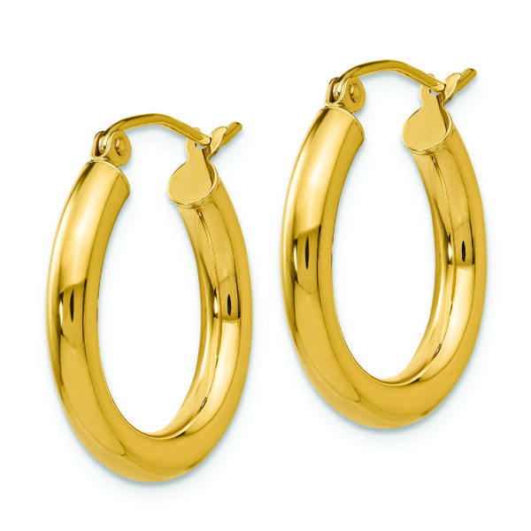 14k Polished 3mm Tube Hoop Earrings - Image 2