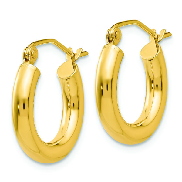 14K Polished 3mm Tube Hoop Earrings - Image 2