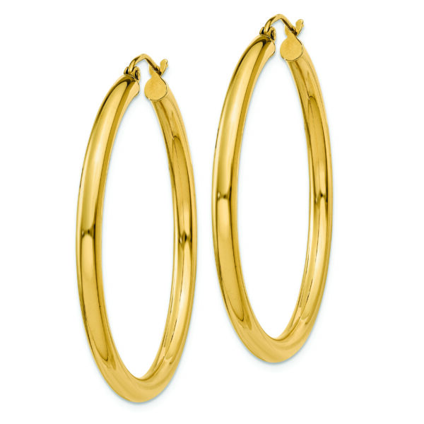 14K Polished 3mm Lightweight Tube Hoop Earrings - Image 2