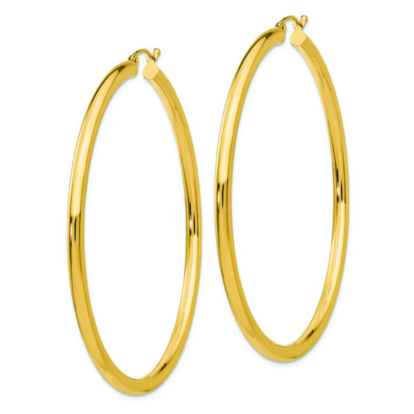14K Polished 3mm Lightweight Tube Hoop Earrings - Image 2