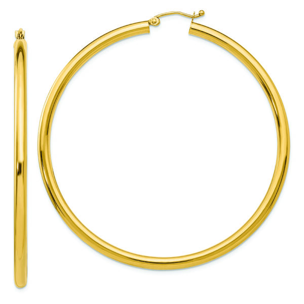 14K Polished 3mm Lightweight Tube Hoop Earrings