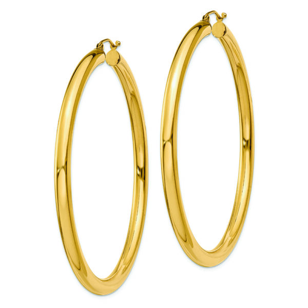 14K Polished 4mm Lightweight Tube Hoop Earrings - Image 2
