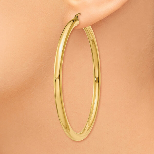 14K Polished 4mm Lightweight Tube Hoop Earrings - Image 3