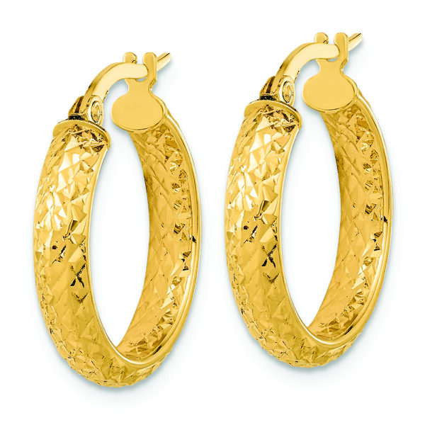 14K Polished and Diamond-cut Inside and Out Fancy Hoop Earrings - Image 2
