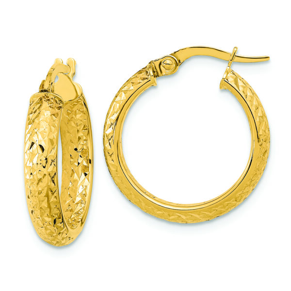 14K Polished and Diamond-cut Inside and Out Fancy Hoop Earrings