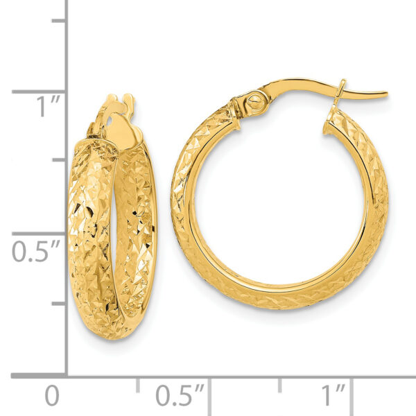 14K Polished and Diamond-cut Inside and Out Fancy Hoop Earrings - Image 3