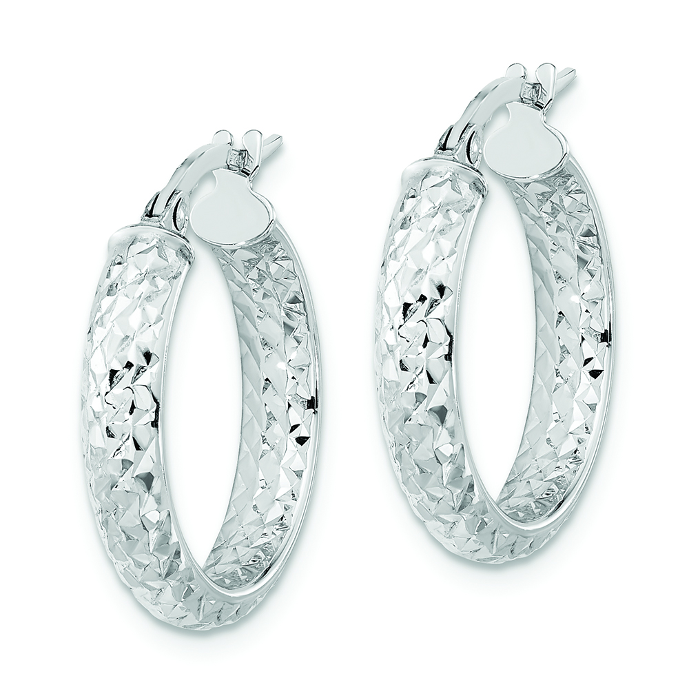 14K White Gold Polished and Diamond-cut Inside and Out Fancy Hoop Earrings - Image 2
