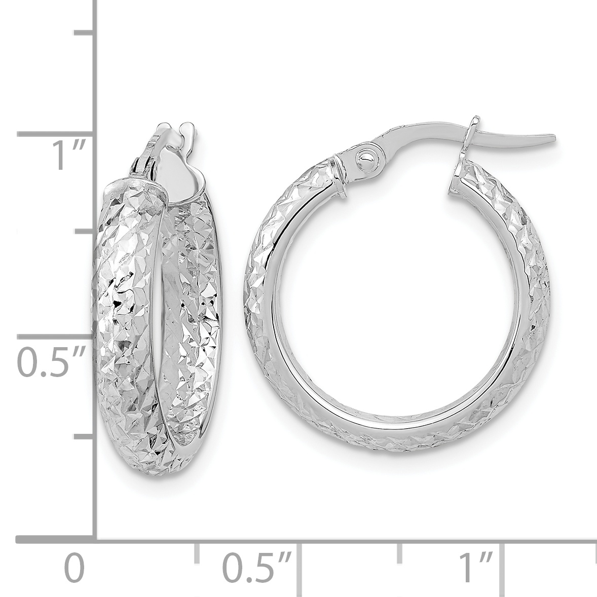 14K White Gold Polished and Diamond-cut Inside and Out Fancy Hoop Earrings - Image 3