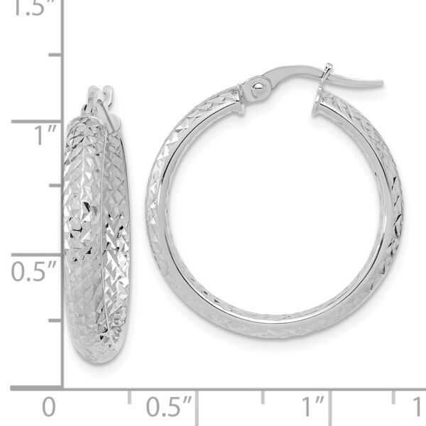 14K White Gold Polished and Diamond-cut Inside and Out Fancy Hoop Earrings - Image 3