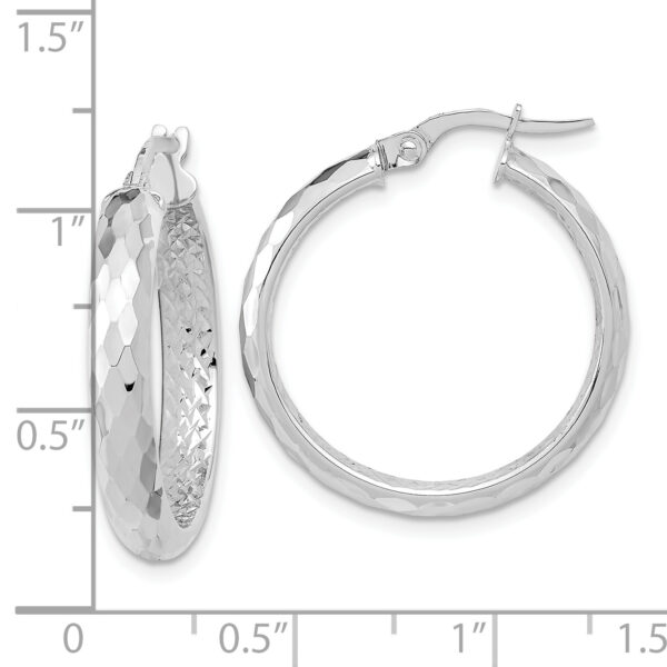 14K White Gold Polished and Textured Diamond-cut Inside Fancy Hoop Earrings - Image 3