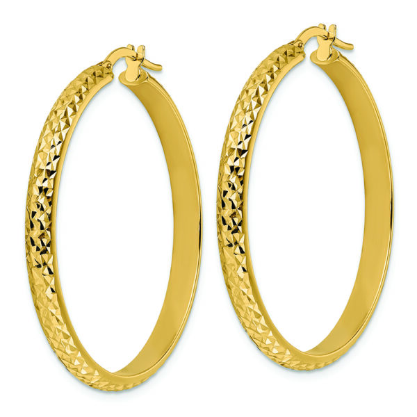 14K Polished Diamond Cut Hoop Earrings - Image 2