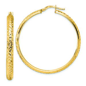 14K Polished Diamond Cut Hoop Earrings