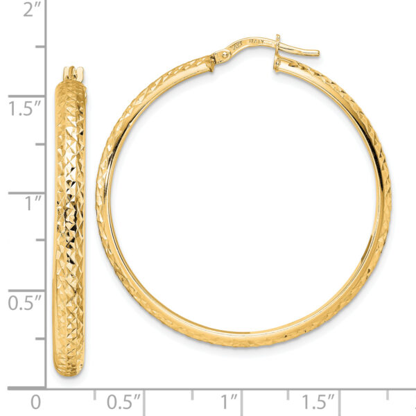 14K Polished Diamond Cut Hoop Earrings - Image 3