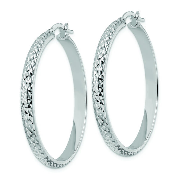 14K White Gold Diamond Cut Hoop Earrings - Image 2