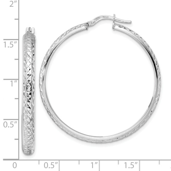 14K White Gold Diamond Cut Hoop Earrings - Image 3