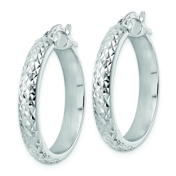 14K White Gold Diamond Cut Hoop Earrings - Image 2