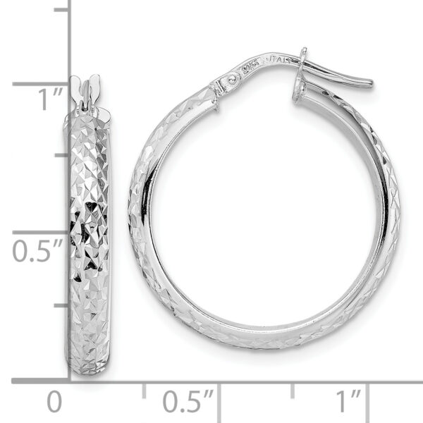 14K White Gold Diamond Cut Hoop Earrings - Image 3