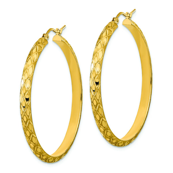 14K Polished and Satin Diamond-cut Diamond Pattern Hoop Earrings - Image 2