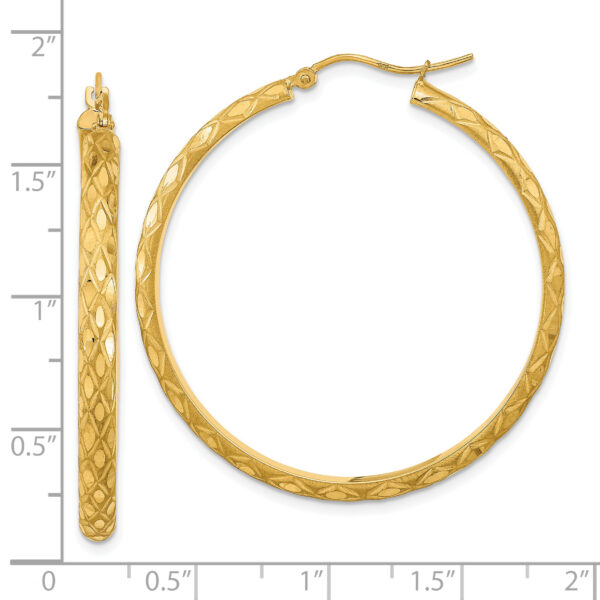 14K Polished and Satin Diamond-cut Diamond Pattern Hoop Earrings - Image 3