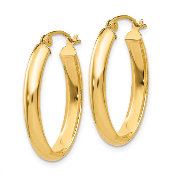 14k Polished 3.5mm Oval Hoop Earrings - Image 2