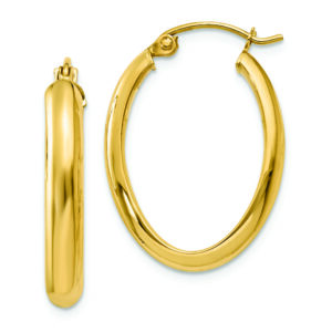 14k Polished 3.5mm Oval Hoop Earrings