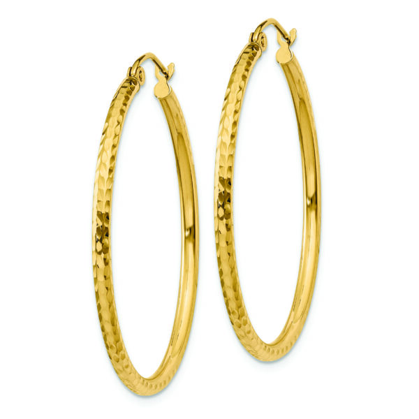 14k Diamond-cut 2mm Round Tube Hoop Earrings - Image 2