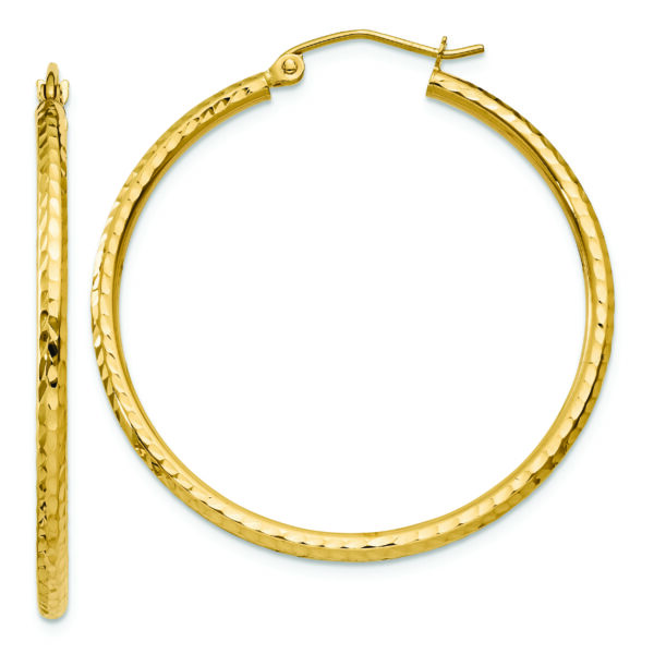 14k Diamond-cut 2mm Round Tube Hoop Earrings