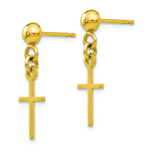 14k Polished Cross Dangle Post Earrings - Image 2