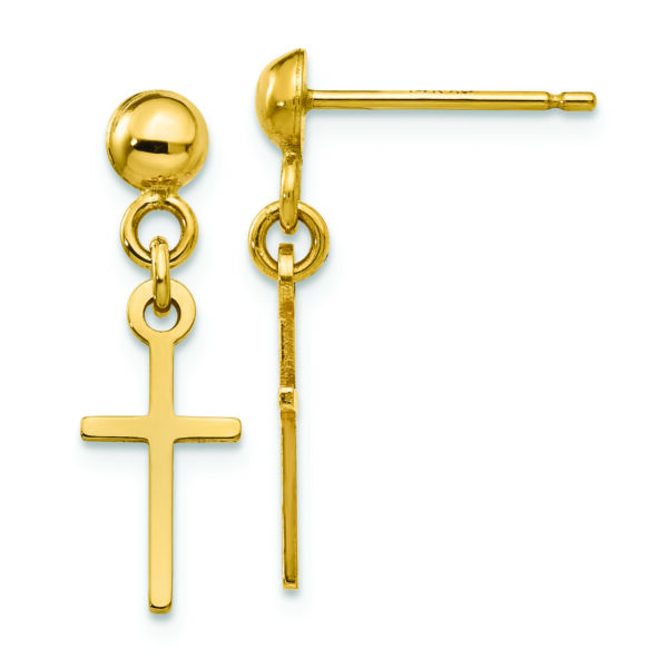 14k Polished Cross Dangle Post Earrings