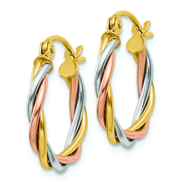 14k Tri-color Polished 2.5mm Twisted Hoop Earrings - Image 2