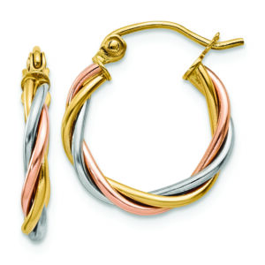 14k Tri-color Polished 2.5mm Twisted Hoop Earrings