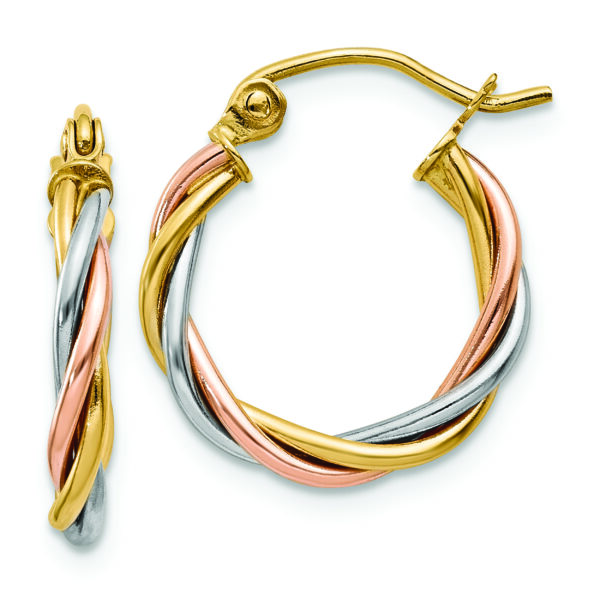 14k Tri-color Polished 2.5mm Twisted Hoop Earrings