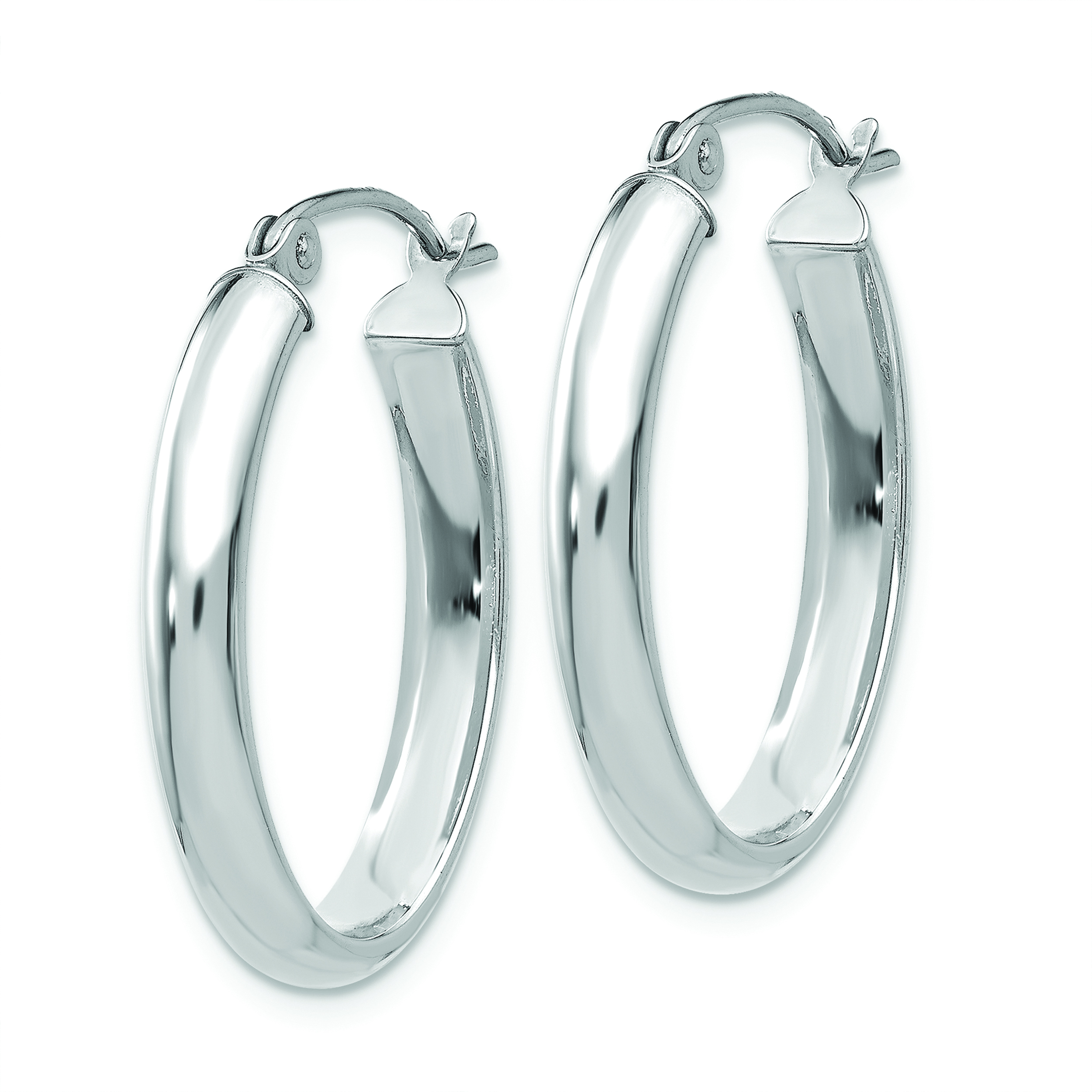 14k White Gold Polished 3.5mm Oval Hoop Earrings - Image 2