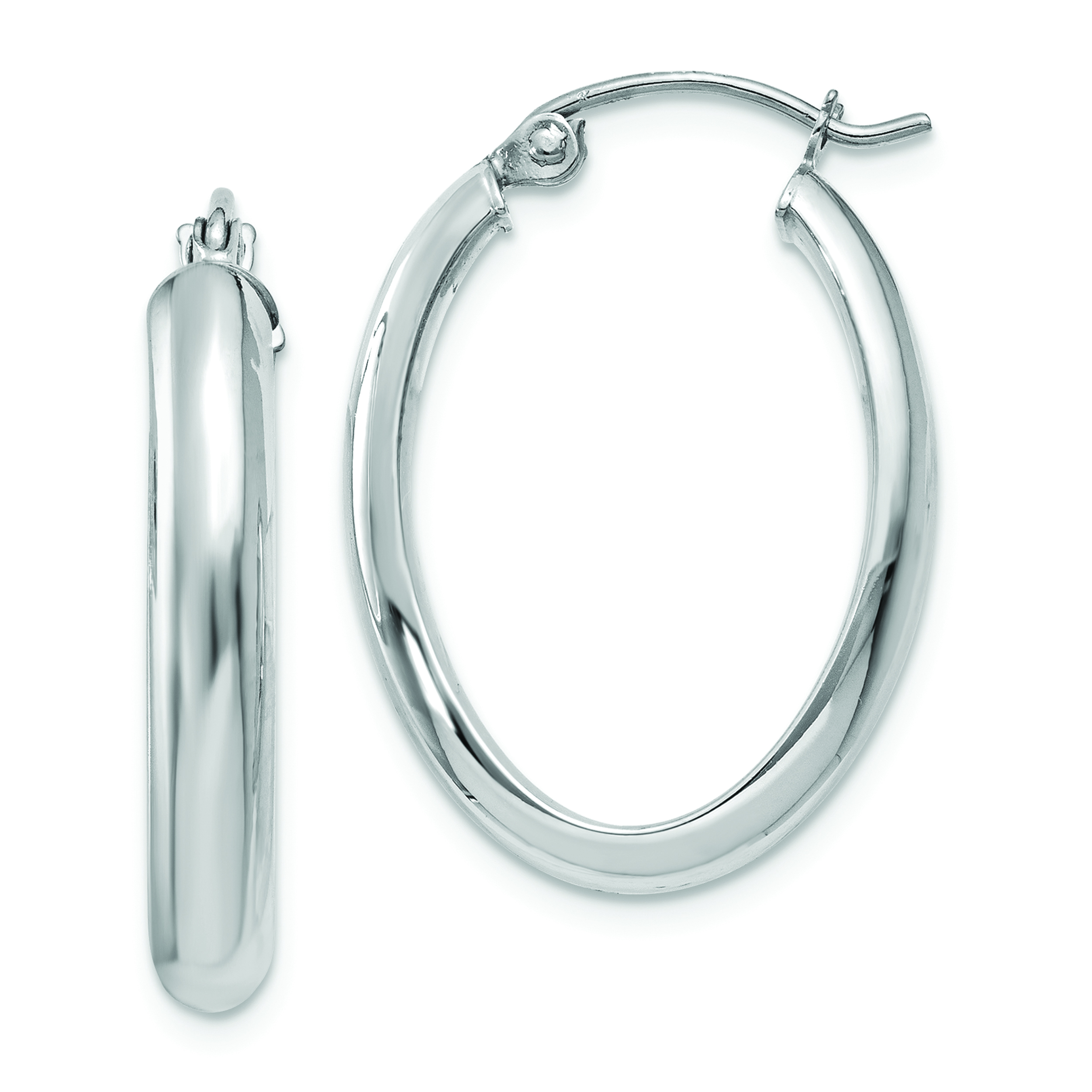 14k White Gold Polished 3.5mm Oval Hoop Earrings