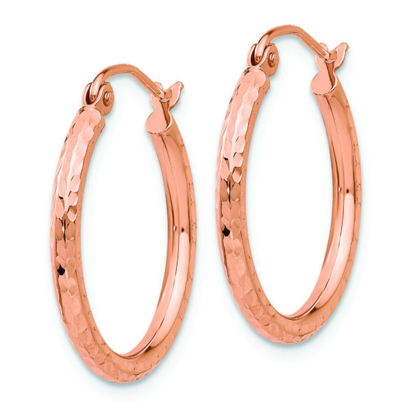 14k Rose Gold Diamond-cut Polished Hoop Earrings - Image 2