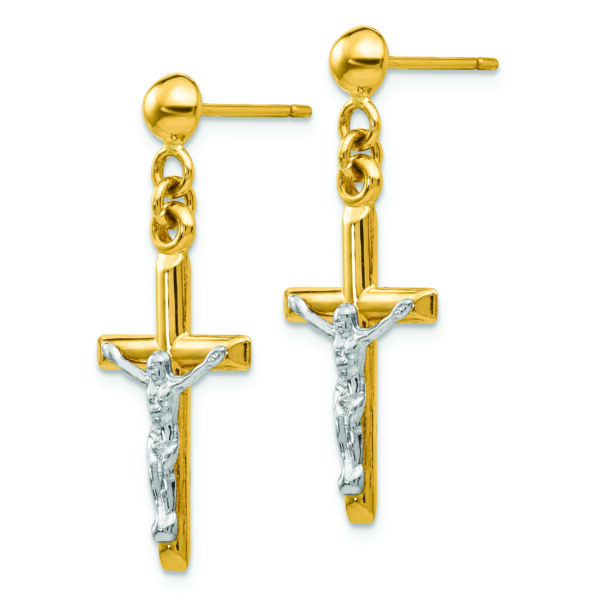 14k Two-tone Hollow Crucifix Earrings - Image 2