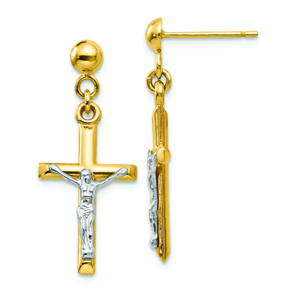 14k Two-tone Hollow Crucifix Earrings